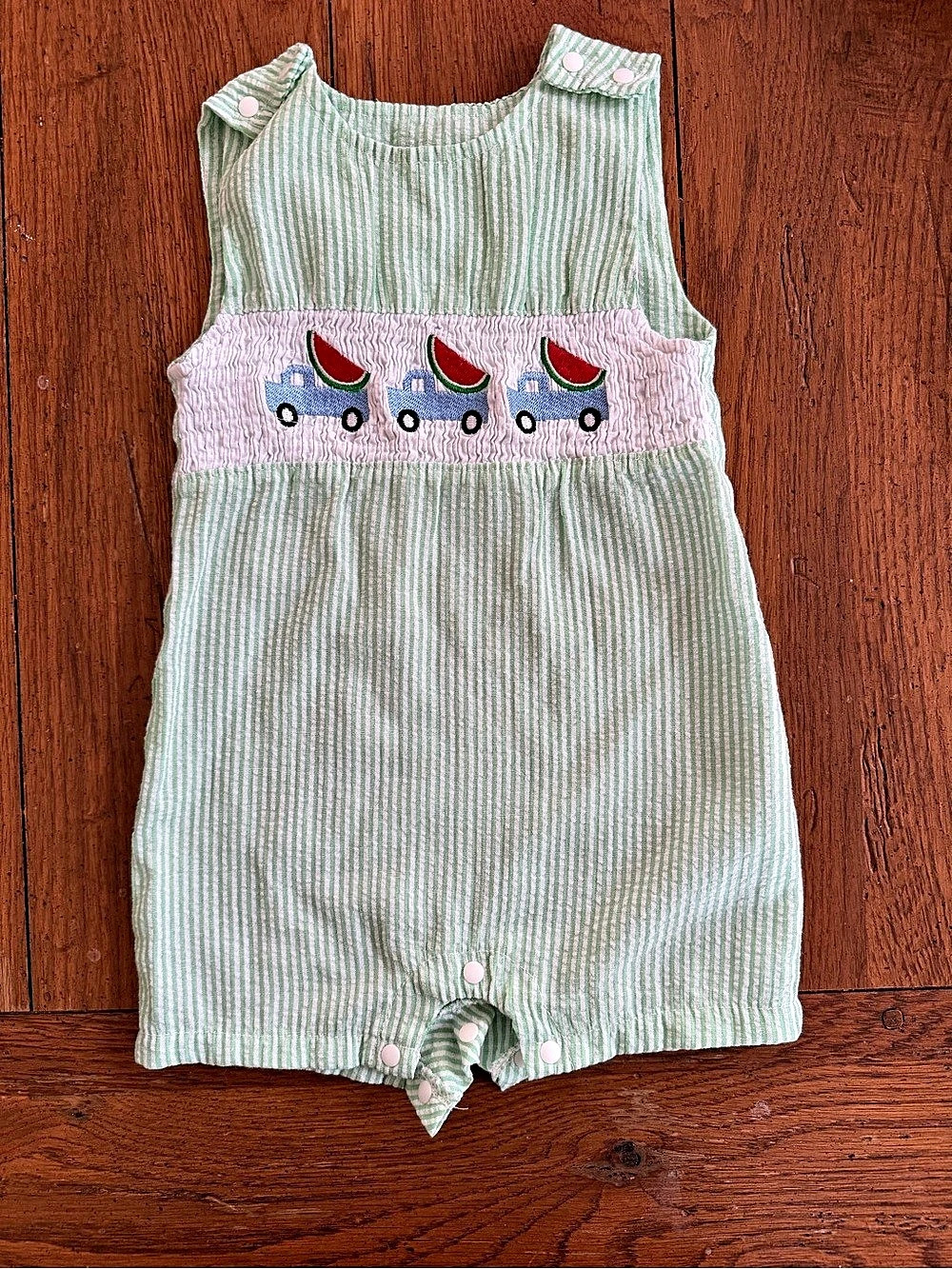 Baby 3-6M Striped Romper Green & white